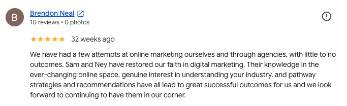 Google review from Brendon Neal, Inside Out Security