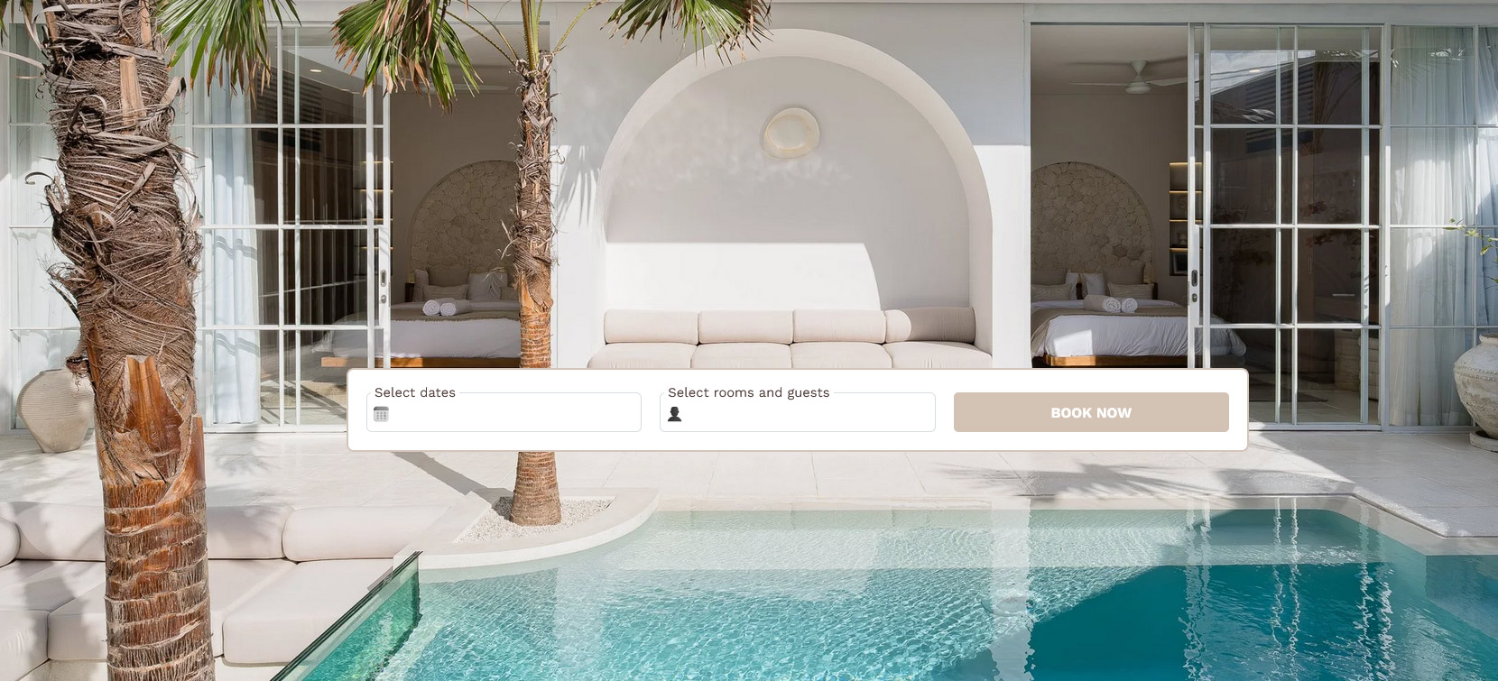Nisi Villas direct booking website showing the live availability widget